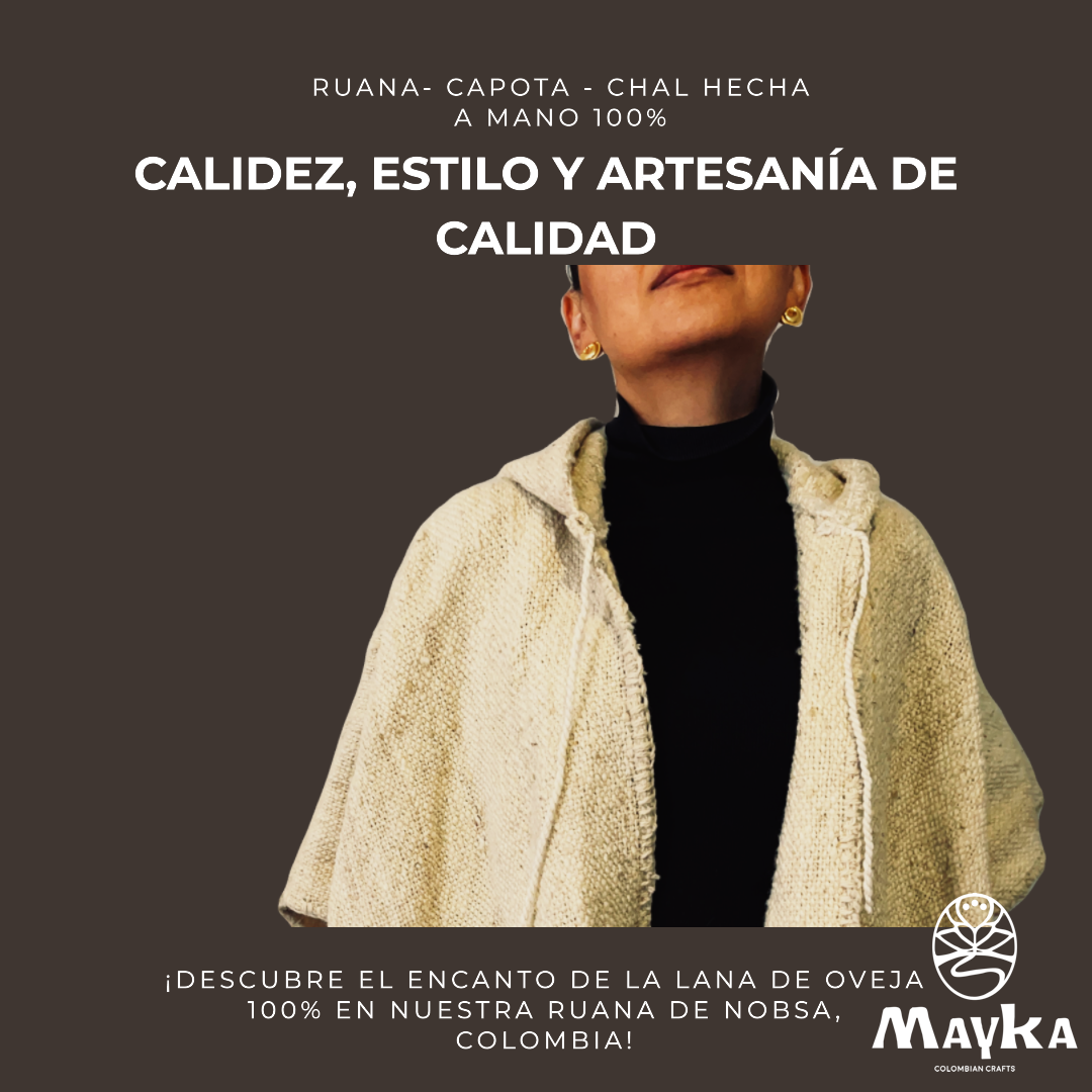 Ruana con capota rústica en lana de oveja Ruana con capota rústica en lana de oveja